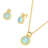 CONJUNTO DELICADO COM PEDRA NATURAL REDONDA DOURADO